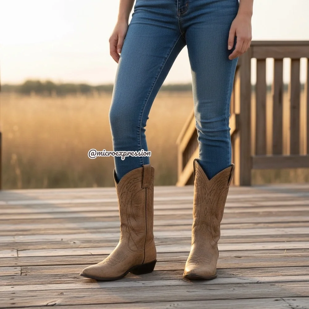 $399 Frye Billy Pull On Tan Distressed Leather Cowboy Knee/Calf High Stitch Boot